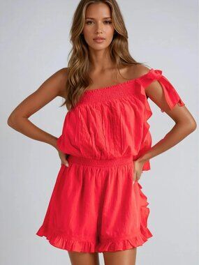 Women's Red Ruffled Romper